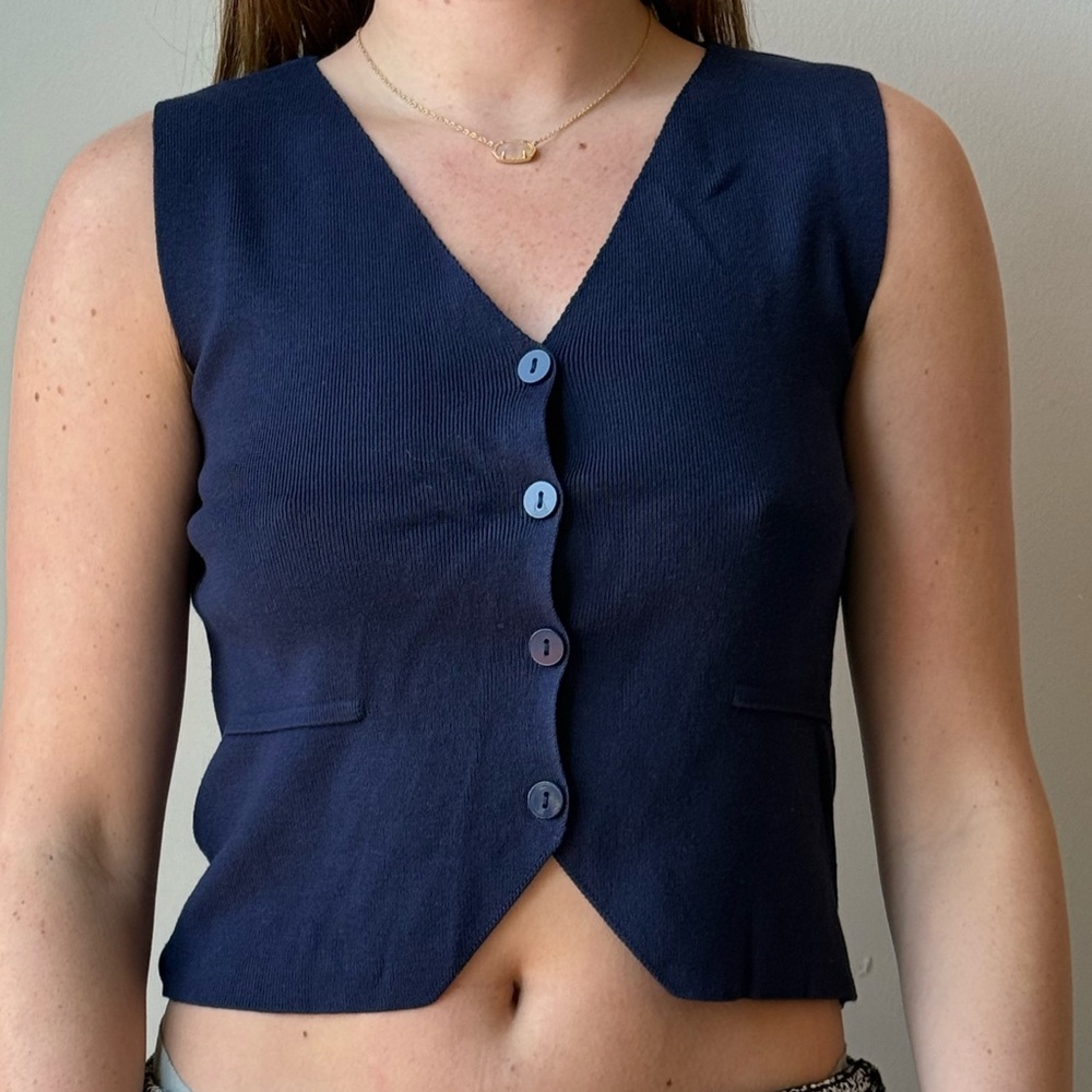 Pink Rose Navy Button-Up Crop Top